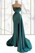 Emerald Rhinestone Sleeveless Mermaid One Shoulder Prom Dress With Split