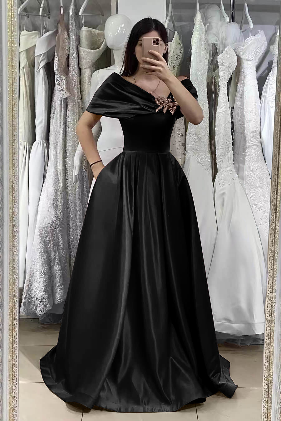 Gorgeous Fuchsia Off-The-Shoulder A-Line Prom Dress with Beadings Online BM bride
