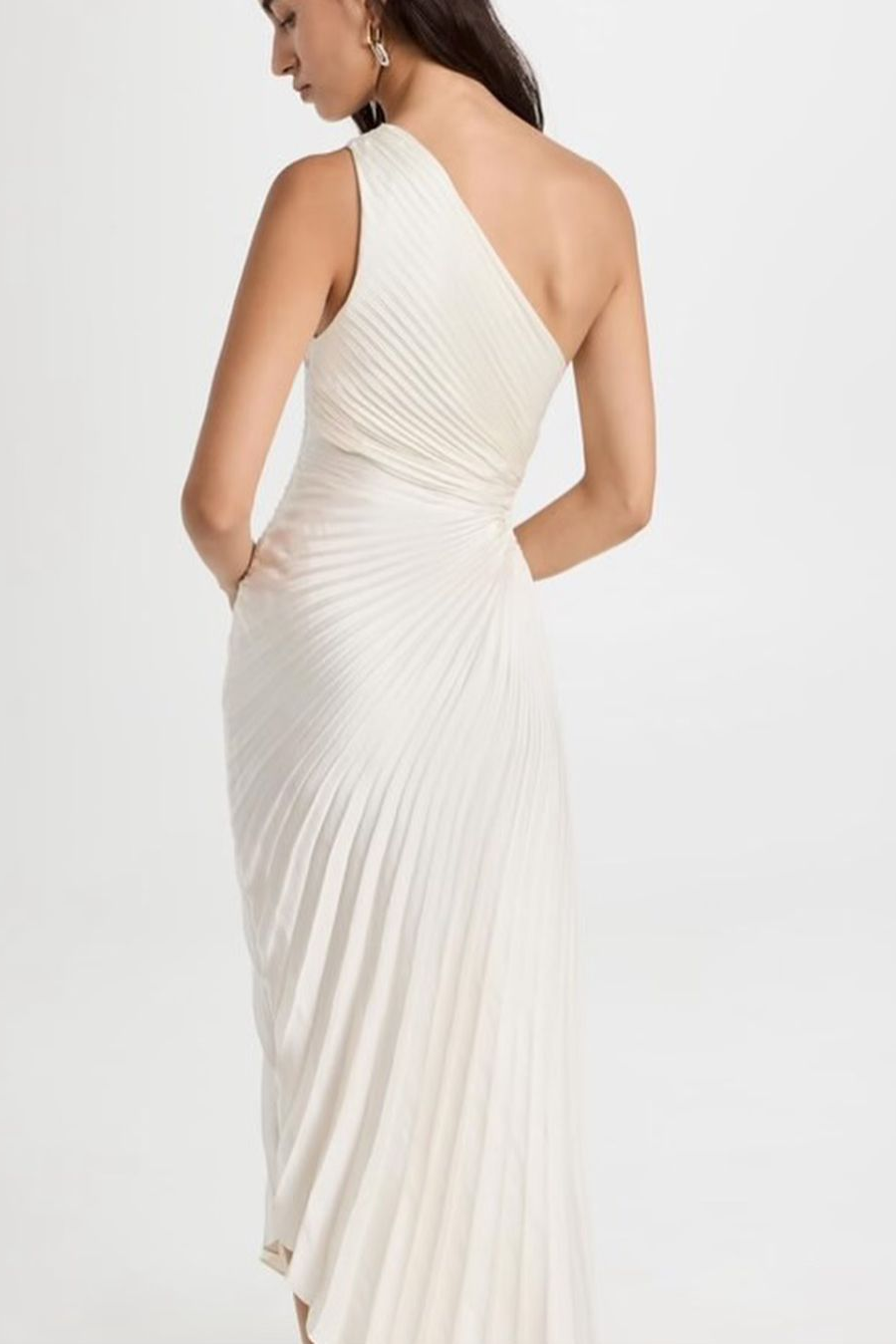 Shinning White One Shoulder Sleeveless Long Prom Dress With Pleated