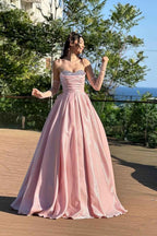 Strapless Beading A Line Long Prom Dress With Detachable Sleeves
