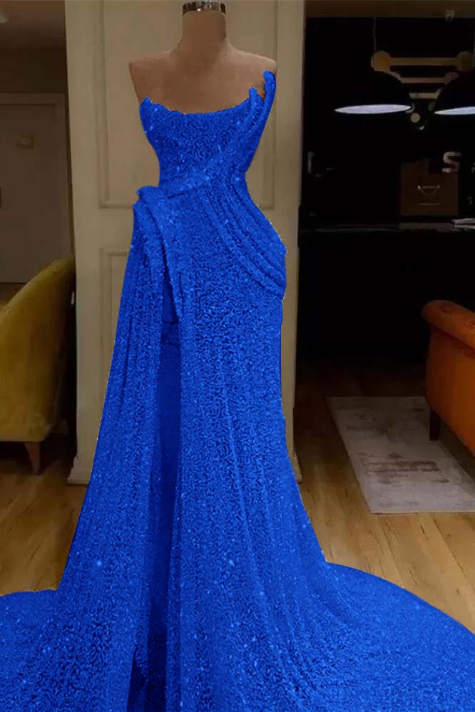 Sequin Strapless Sleeveless Long Mermaid Prom Dress With Split BMBRIDE