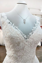 Elegant A-line Tulle V-Neck Open Back Wedding Dress With Lace Ruffles BM bride