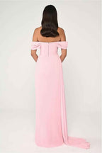 Off The Shoulder Sleeveless Long Split Prom Dress With Pleated