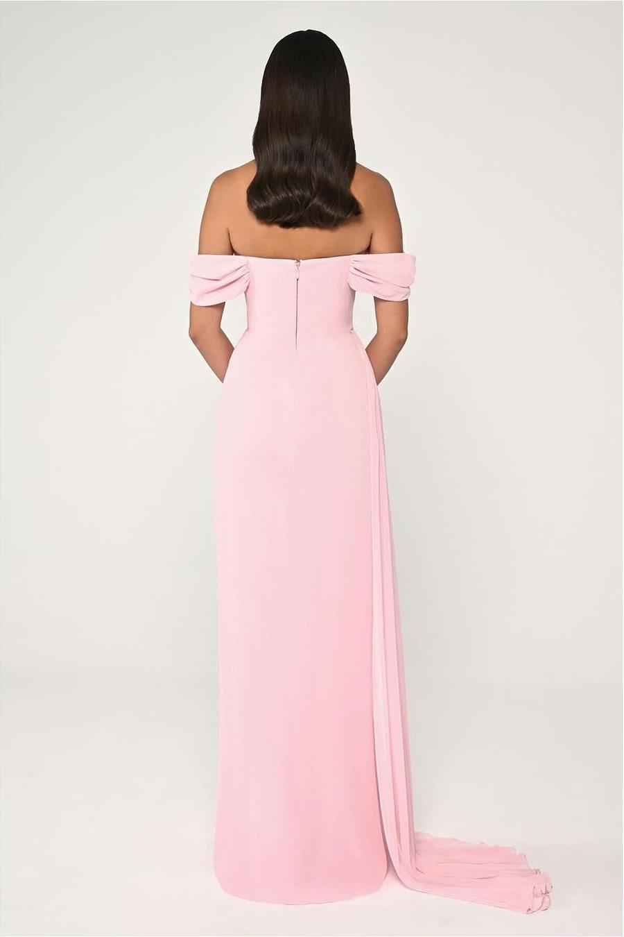 Off The Shoulder Sleeveless Long Split Prom Dress With Pleated