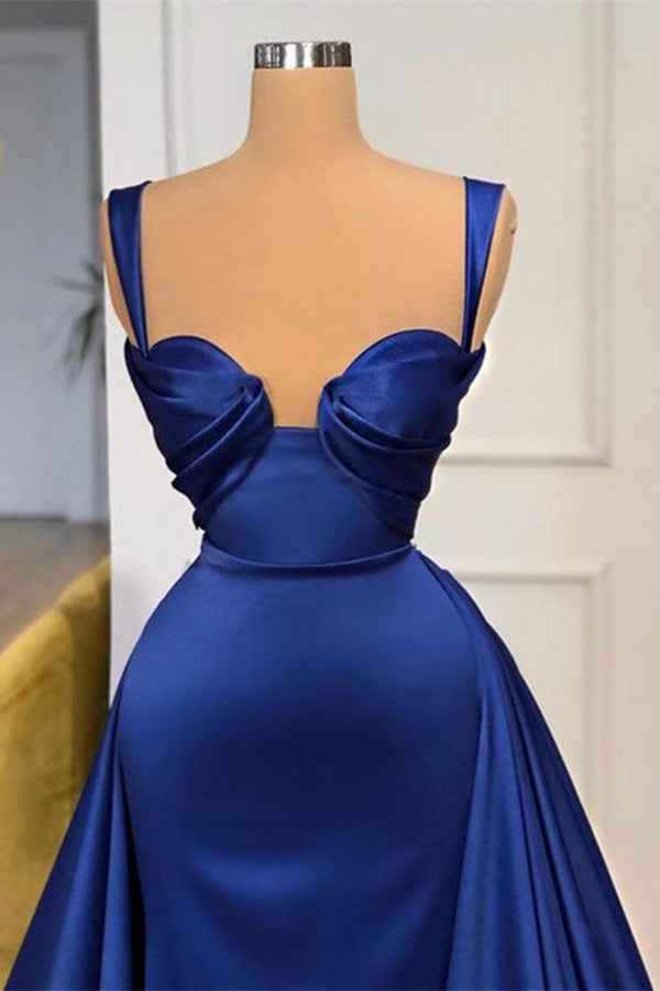 Chic Straps Sleeveless Sweetheart Long Prom Dress Royal Blue With Pleated