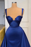 Straps Long Overskirt Royal Blue Prom Dress BM bride