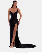 Sexy Royal Blue Prom Dress V Neck with High Slit Pleated Strapless Sleeveless BM bride