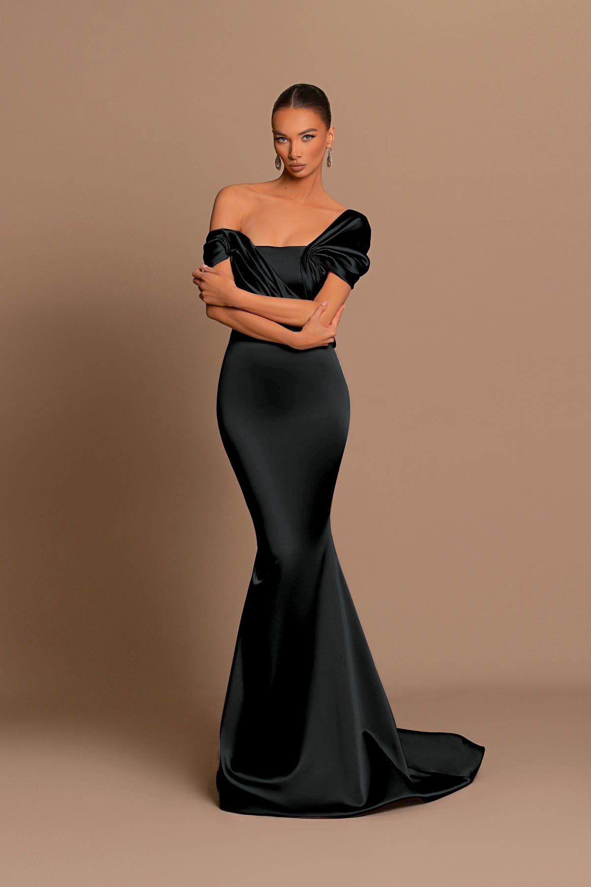 Glamorous Gray Off the Shoulder Mermaid Prom Dress With Pleated BMBRIDE
