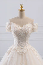 Princess Off-the-Shoulder Tulle Wedding Dress with Lace Appliques BM bride