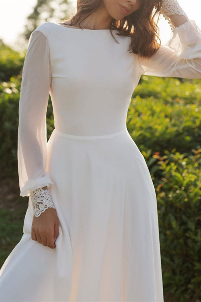 Long Sleeve Backless Chiffon Wedding Dress BM bride