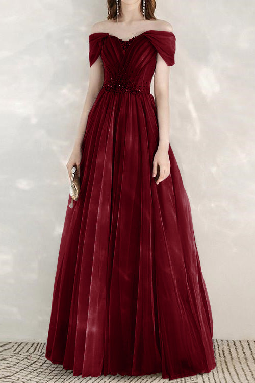 Elegant Infinity Tulle Off the Shoulder Sweetheart Long Prom Dress With Sequins BMBRIDE