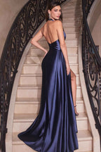 Halter Sleeveless Backless Split Long Prom Dress With Pleated