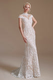 Sleeveless Mermaid Wedding Dress High-neck Lace With Sleeves BM bride