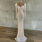 Sexy Sequined V-Neck Mermaid Prom Dress with Long Sleeves BM bride