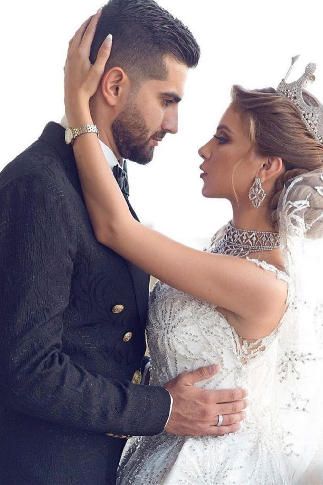Glamorous Cap Sleeve Ball Gown Wedding Dress with Beading BM bride