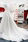 Modest Princess V-Neck Spaghetti Strap Wedding Dress with Ruffles and Lace Tulle BM bride