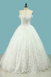 Off-the-Shoulder A-Line Wedding Dress with Lace Appliques and Sequins on Tulle BM bride