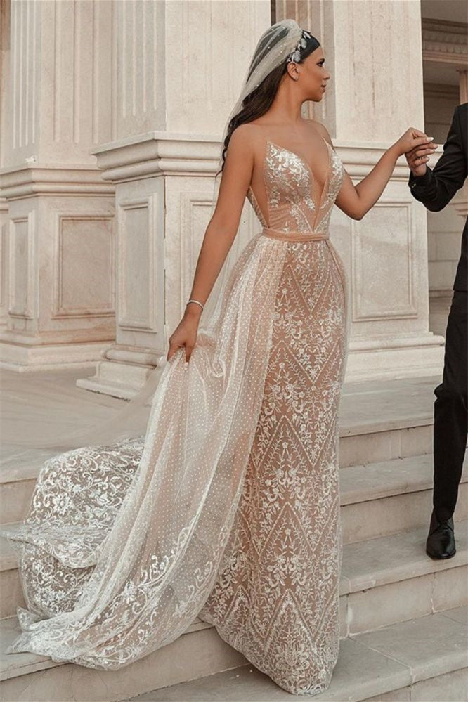 Spaghetti Strap Mermaid Wedding Dress with Applique Ruffles BM bride