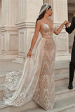 Spaghetti Strap Mermaid Wedding Dress with Applique Ruffles BM bride