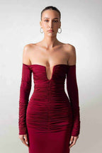 Long Sleeves Strapless Off the Shoulder Long Mermaid Prom Dress With Pleated