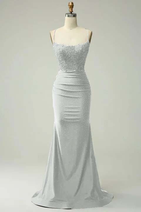 Spaghetti Strap Sleeveless Long Mermaid Prom Dress With Appliques