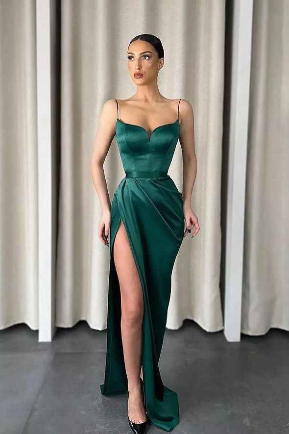 Dark Green Mermaid Sweetheart Prom Dress Spaghetti Strap With Split Online