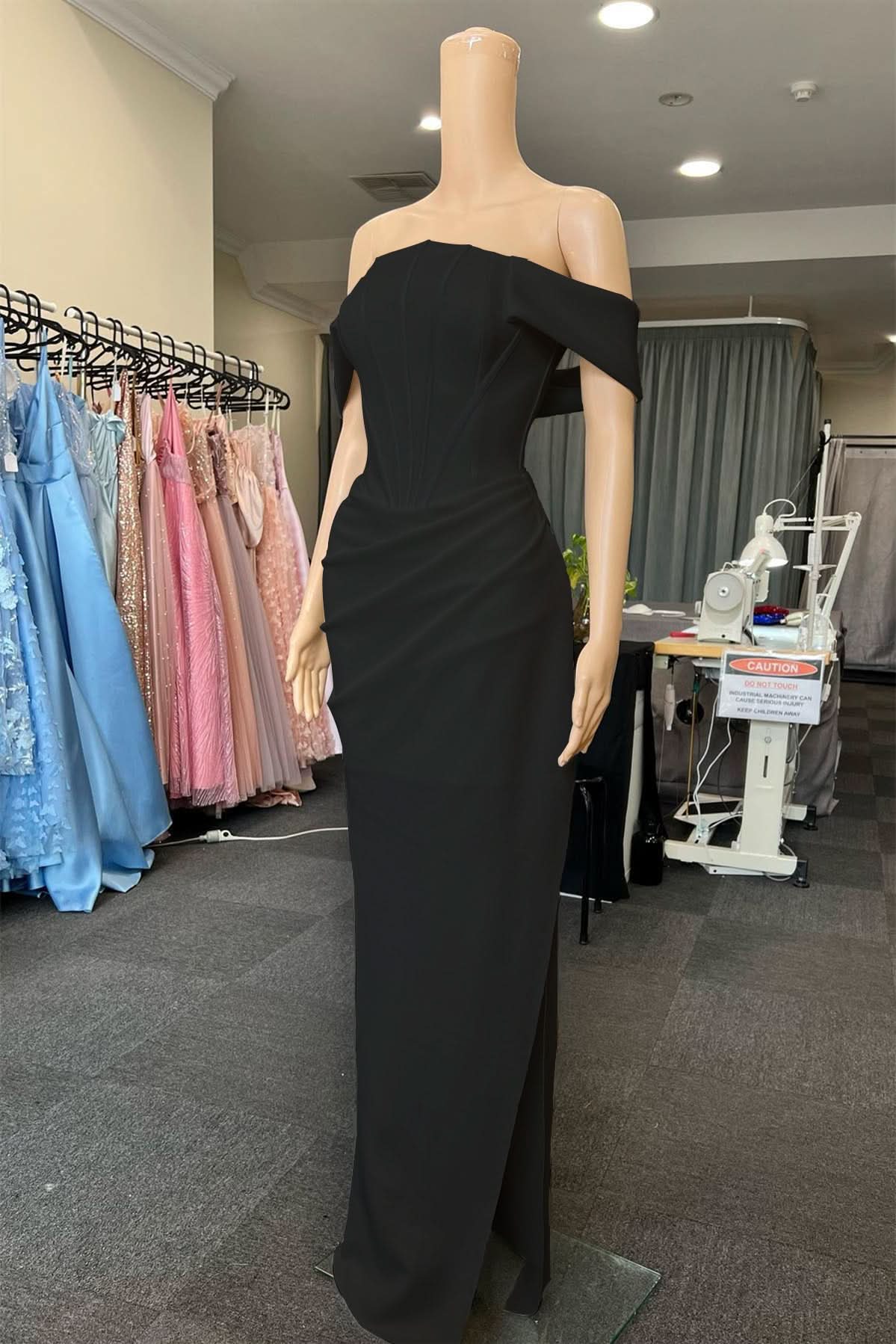 White Off-the-Shoulder Pleated Mermaid Prom Dress with Slit BM bride