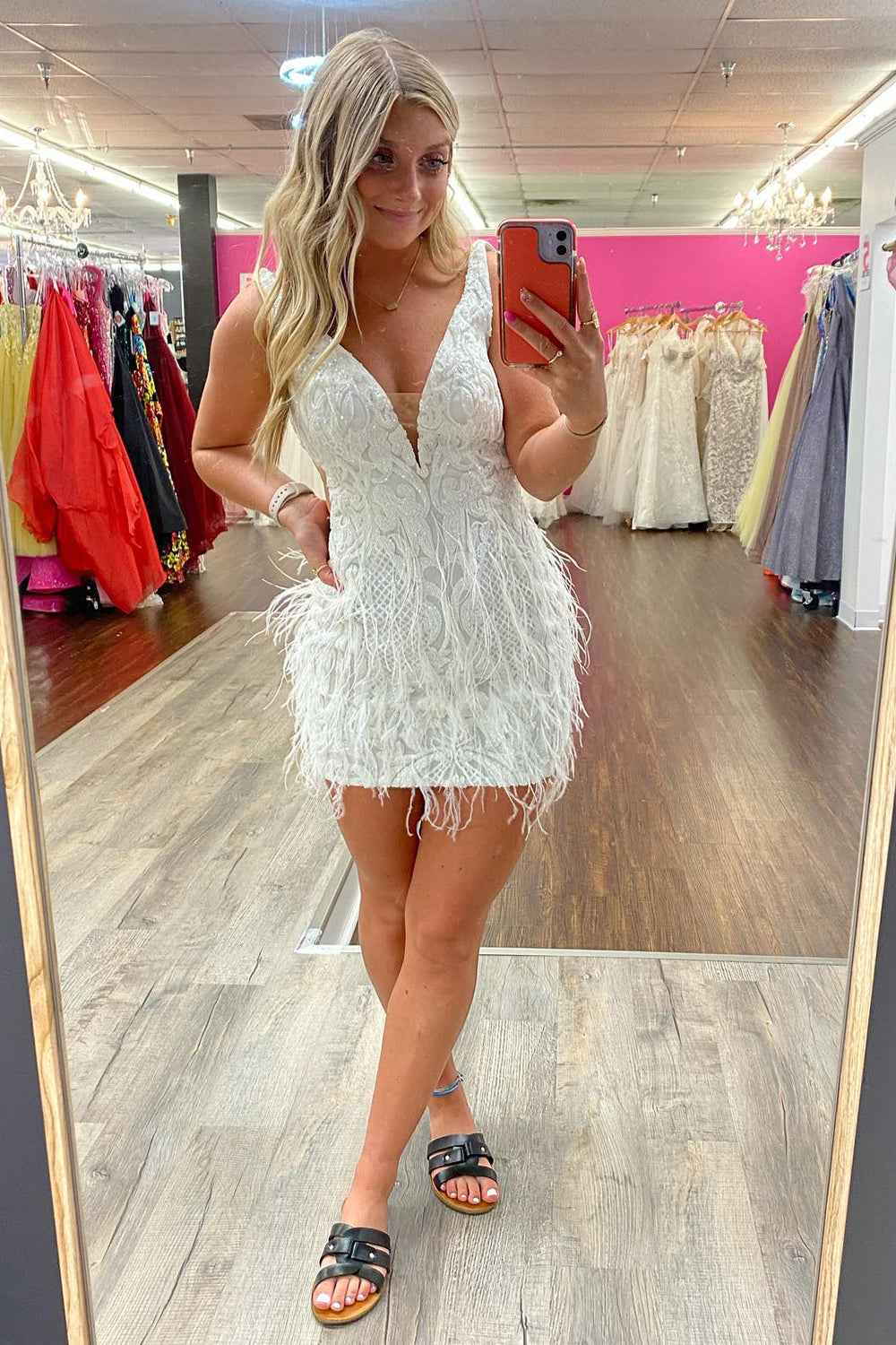 Sparkly Blue Sequined Tight Short Homecoming Dress with Feathers Bmbride