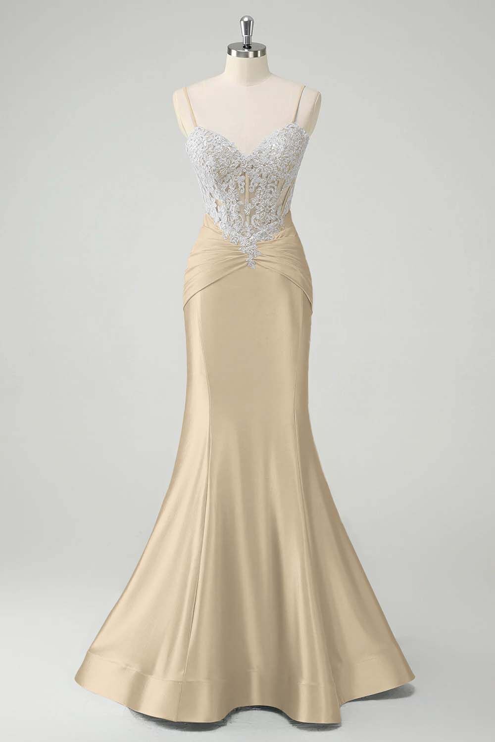 Sleeveless Spaghetti Strap Long Mermaid Prom Dress With Appliques