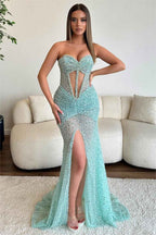 Dusty Rose Sweetheart Sleeveless Strapless Long Split Prom Dress With Beading