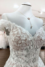 Gorgeous Off-the-shoulder A-line Wedding Dress With Lace Tulle Ruffles BM bride