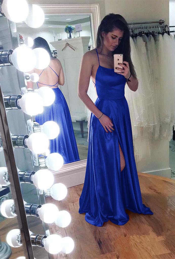 Mermaid Front Split Spaghetti Strap Sleeveless Backless Long Prom Dress