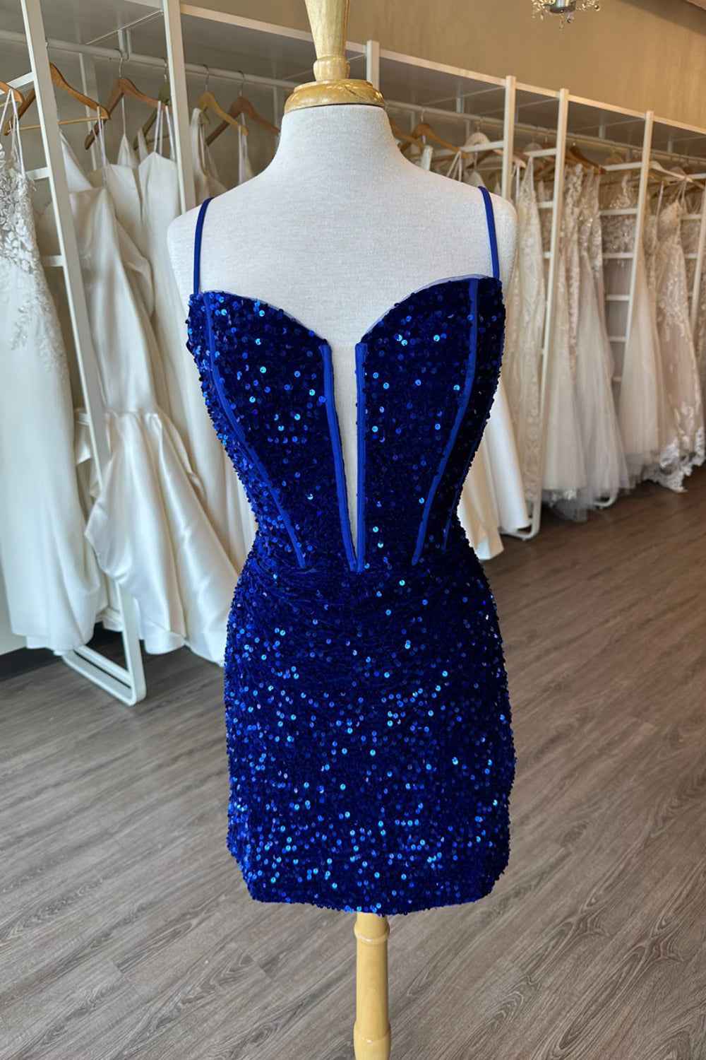 Glitter Royal Blue Corset Tight Short Sequins Homecoming Dress Bmbride