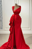 Elegant Red Charmeuse Long Prom Dress with High Slit BM bride