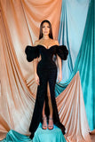 Off-the-Shoulder Black Mermaid Prom Dress with Split BM bride