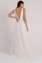 V-Neck Sleeveless Tulle Wedding Dress BM bride