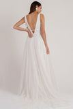 V-Neck Sleeveless Tulle Wedding Dress BM bride