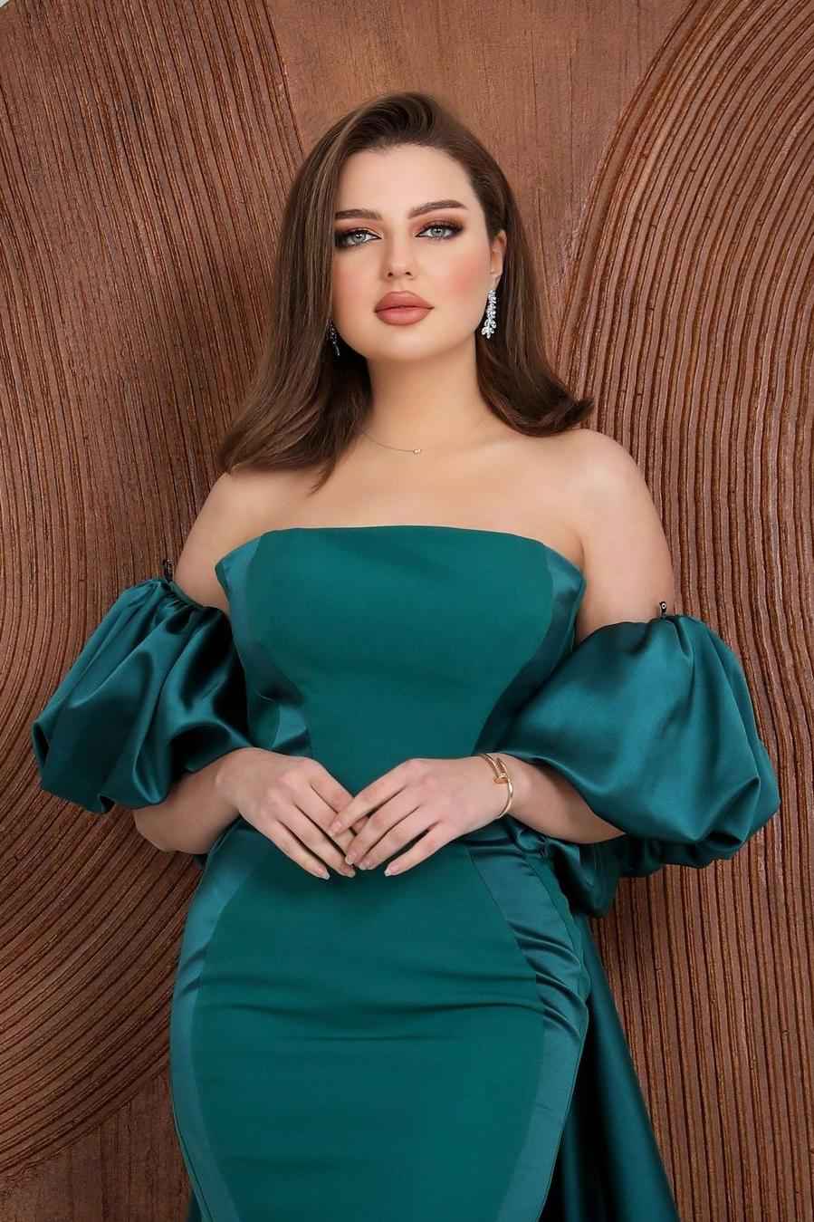 Charming Puff Sleeves Strapless Long Pleated Mermaid Prom Dress With Ruffles