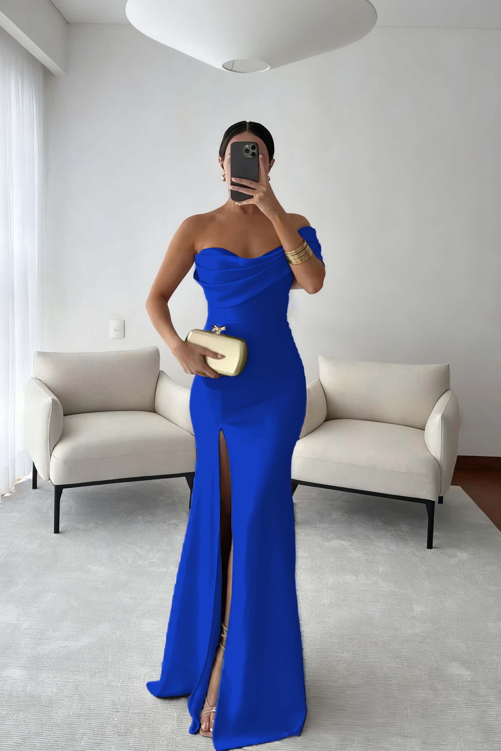 One Shoulder Sleeveless Long Mermaid Prom Dress With Split Pleated BMBRIDE