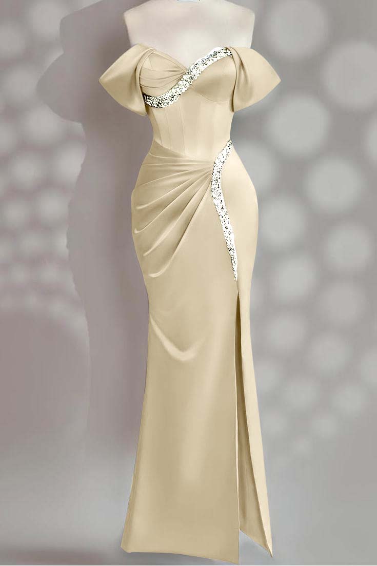 Sleeveless Off the Shoulder Long Mermaid Prom Dress With Beading BMBRIDE