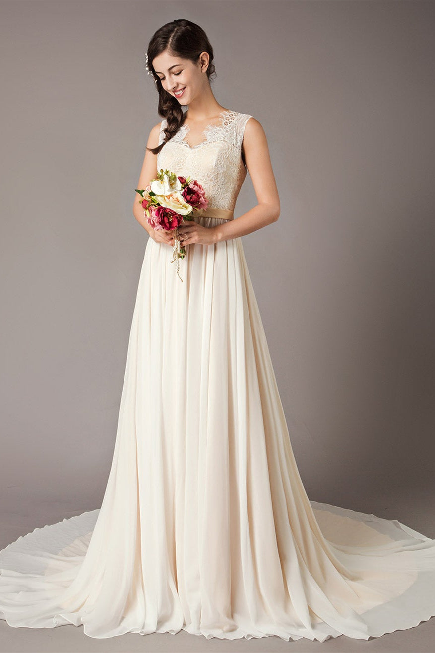 Champagne Lace Chiffon Wedding Dress BM bride