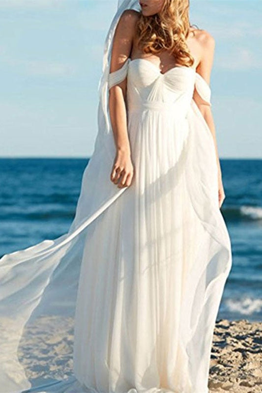 Off-the-Shoulder Chiffon Wedding Dress PD0363 BM bride