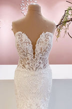 Classy Sweetheart Backless Floor-Length Mermaid Wedding Dress with Lace Appliques BM bride