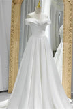 Gorgeous White Off-The-Shoulder A-Line Evening Dress with Lace-Up Sweetheart BM bride