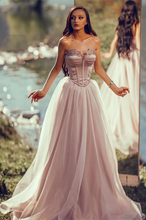 Charming Silver Off-the-Shoulder Sleeveless Long Evening Dress with Appliqued Tulle BM bride