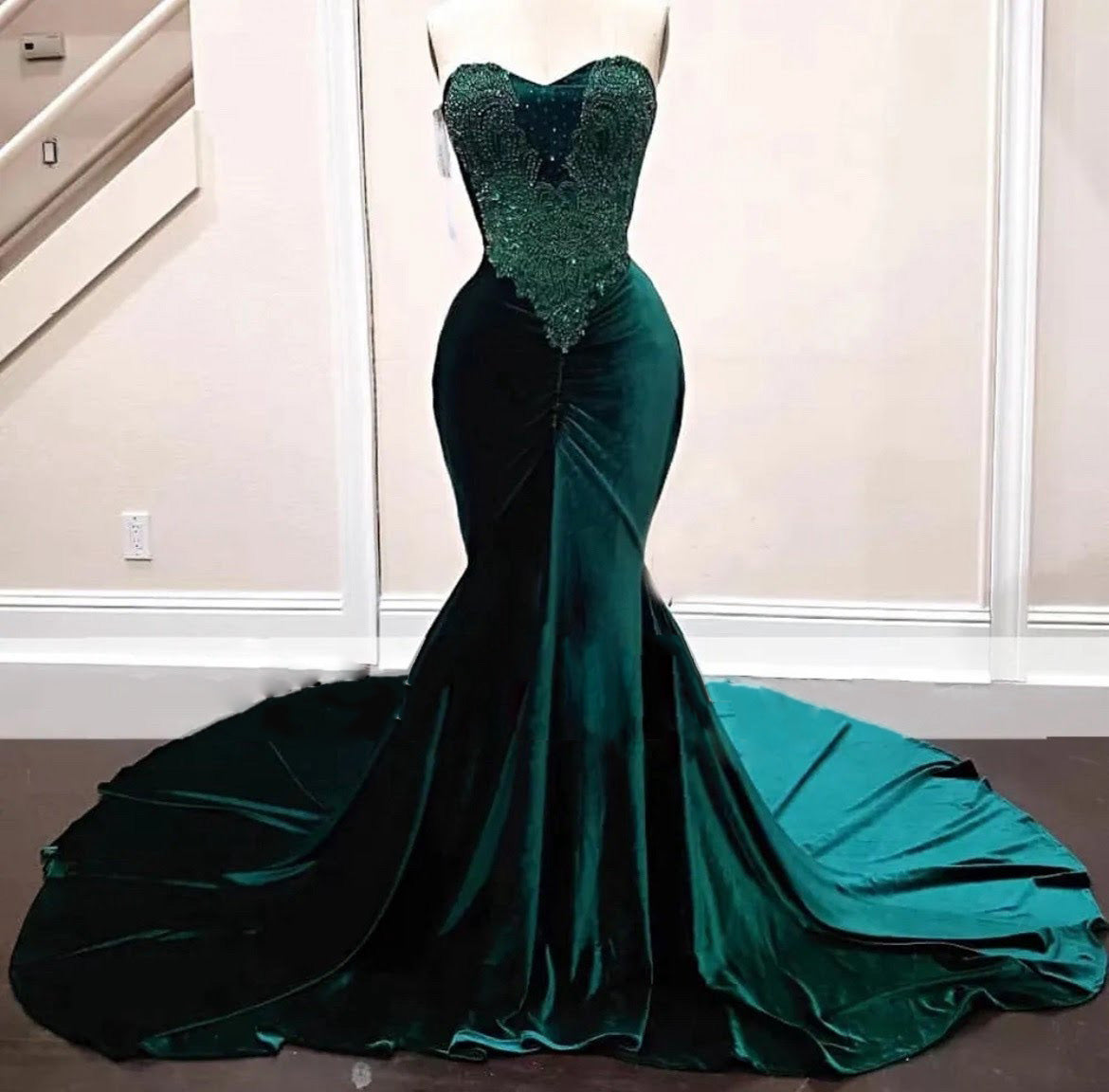 Emerald Green Sequin Sleeveless Mermaid Long Evening Dress BM bride