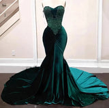 Emerald Green Sequin Sleeveless Mermaid Long Evening Dress BM bride