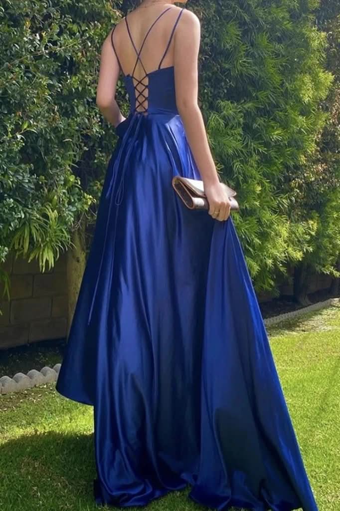 Royal Blue Long Prom Dress with String Back BM bride