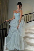 Shinning Tulle Strapless Sweetheart Sleeveless Long Prom Dress
