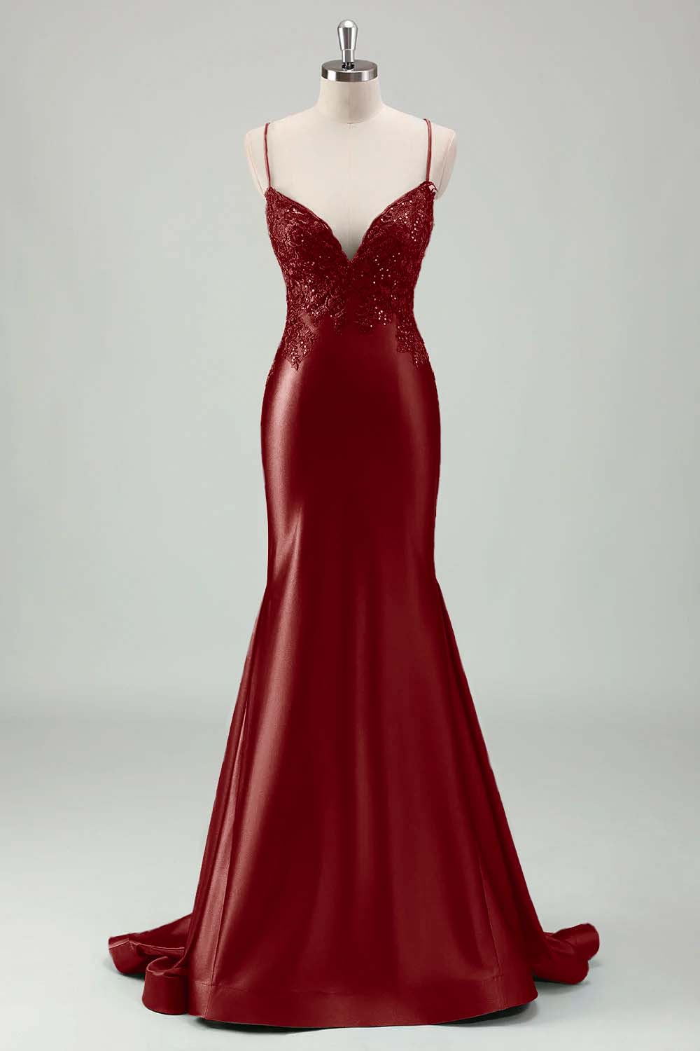 Spaghetti Strap Sleeveless Long Mermaid Prom Dress With Appliques BMBRIDE